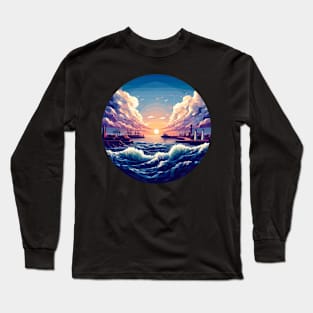 Low Poly Seaport at Sunset Long Sleeve T-Shirt